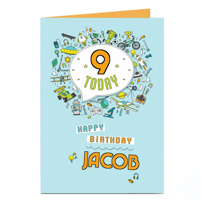 Personalised Editable Age Birthday Card - Robots & Rockets