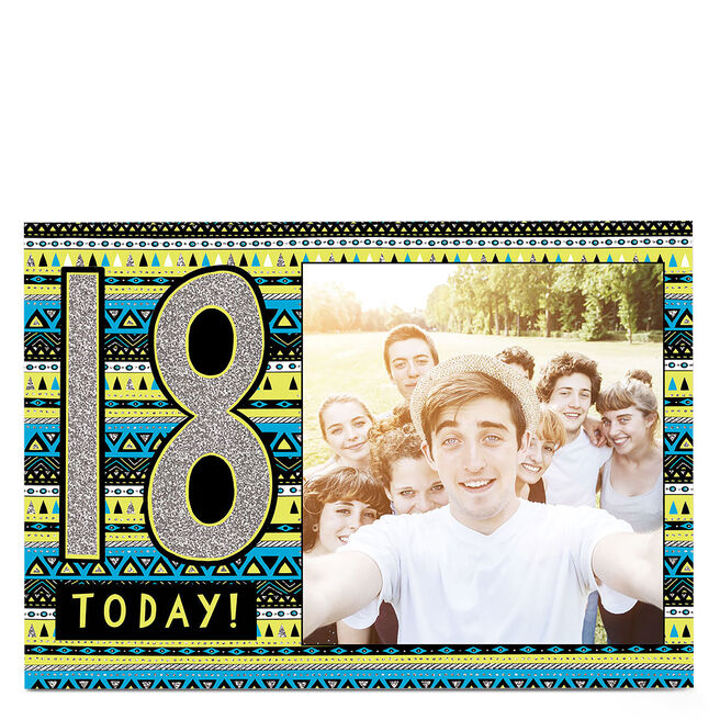 Photo 18th Birthday Card - Silver & Aztec