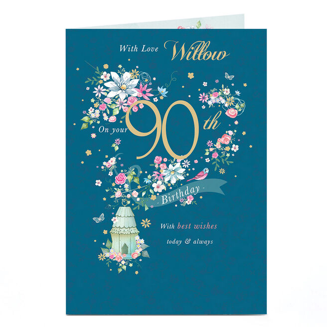 Personalised Birthday Card - Flowers & Birdhouse, Editable Age