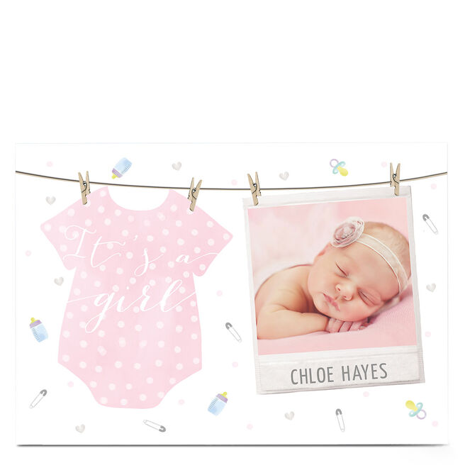 Photo New Baby Card - Baby Girl Washing Line