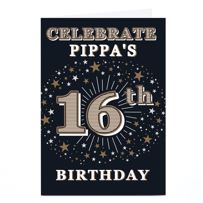 Personalised 16th Birthday Invitation - Gold Stars