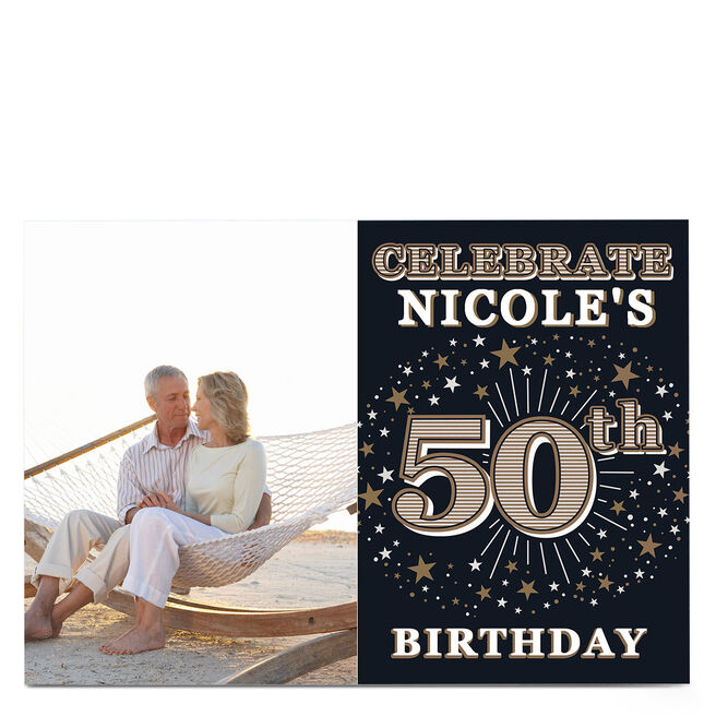 Photo 50th Birthday Invitation - Gold Stars