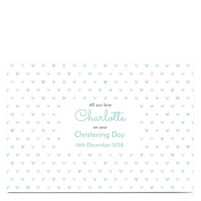 Personalised Christening Card - Blue Hearts