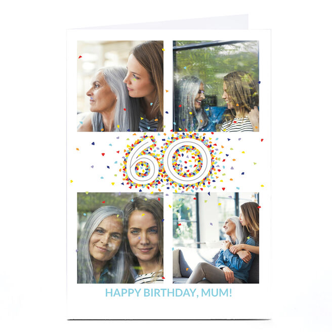 Photo 60th Birthday Card - 4 Photos, Confetti