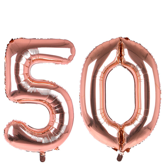 Age 50 Giant Foil Helium Numeral Balloons - Rose Gold (deflated)