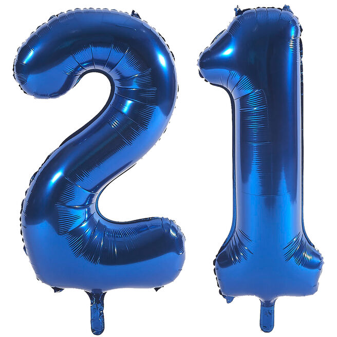 Age 21 Giant Foil Helium Numeral Balloons - Blue (deflated)