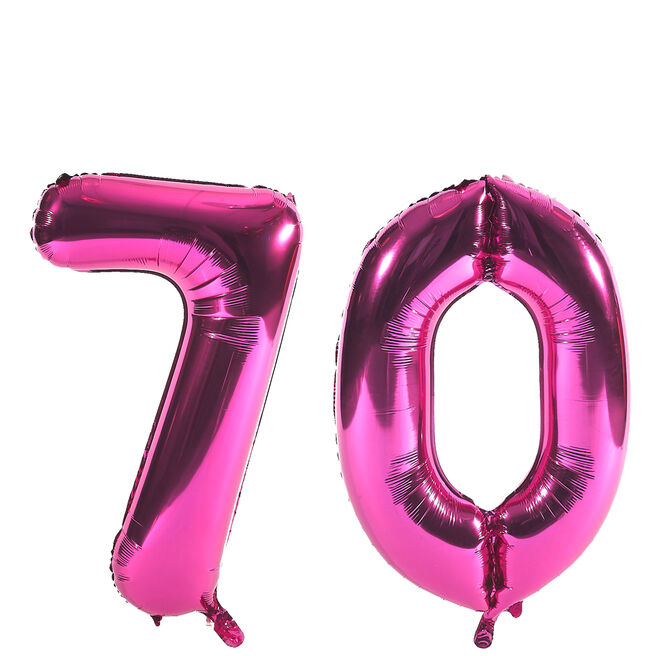 Age 70 Giant Foil Helium Numeral Balloons - Pink (deflated)