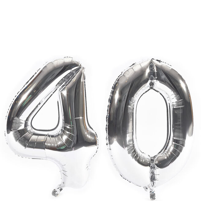 Age 40 Giant Foil Helium Numeral Balloons - Silver (deflated)