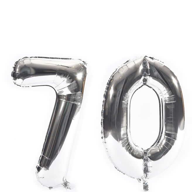 Age 70 Giant Foil Helium Numeral Balloons - Silver (deflated)