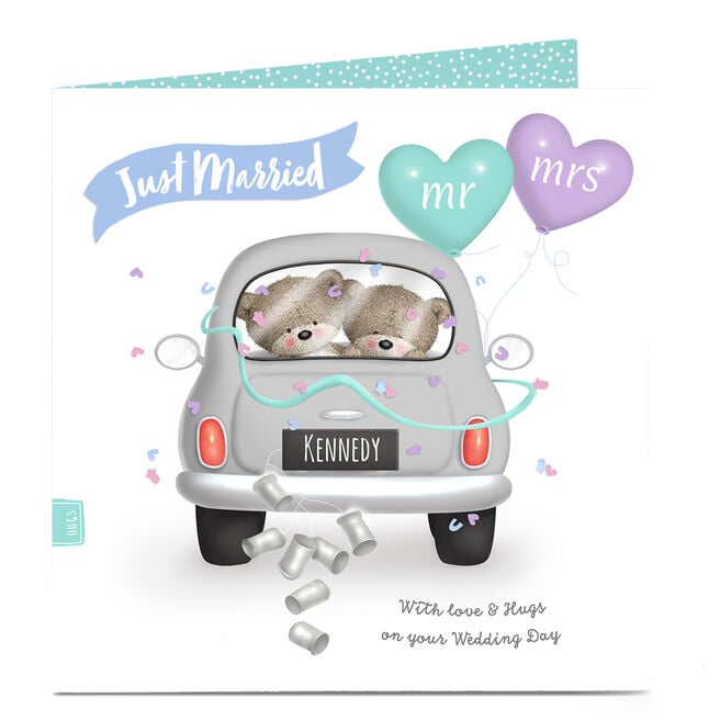 Personalised Hugs Wedding Card - Wedding Car