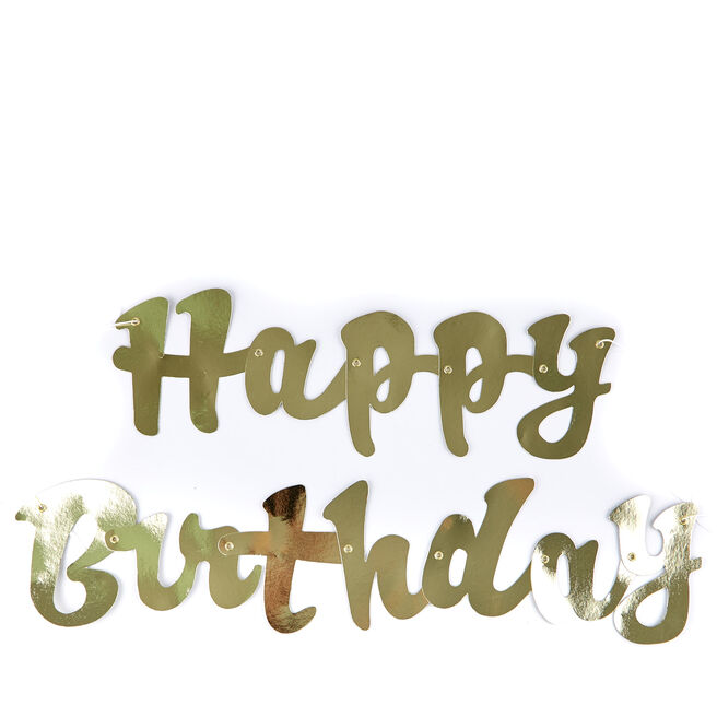 Gold Script Happy Birthday Banner 