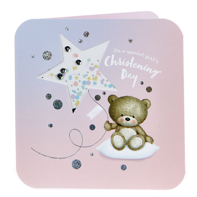 Boutique Collection Hugs Bear Christening Card - Girl