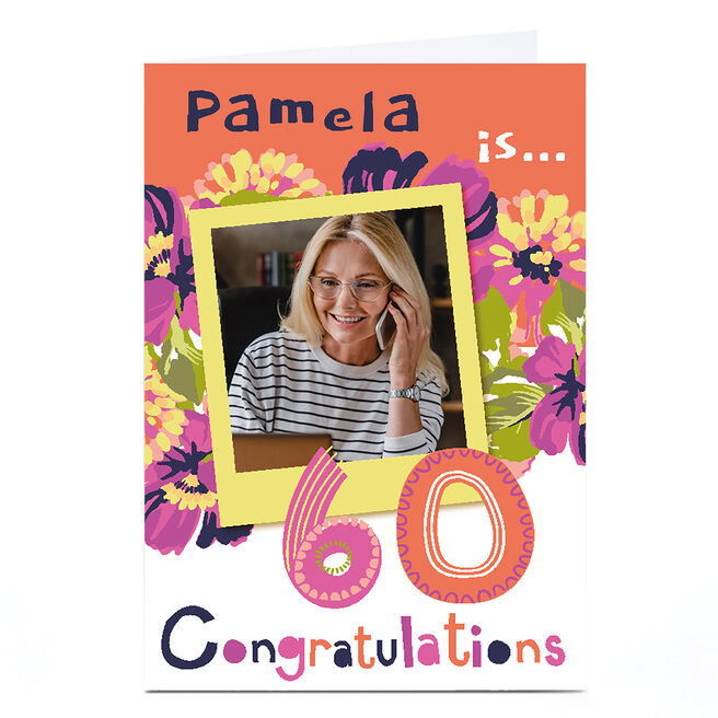 Bev Hopwood 60th Birthday Photo Card - Congratulations, Editable Age