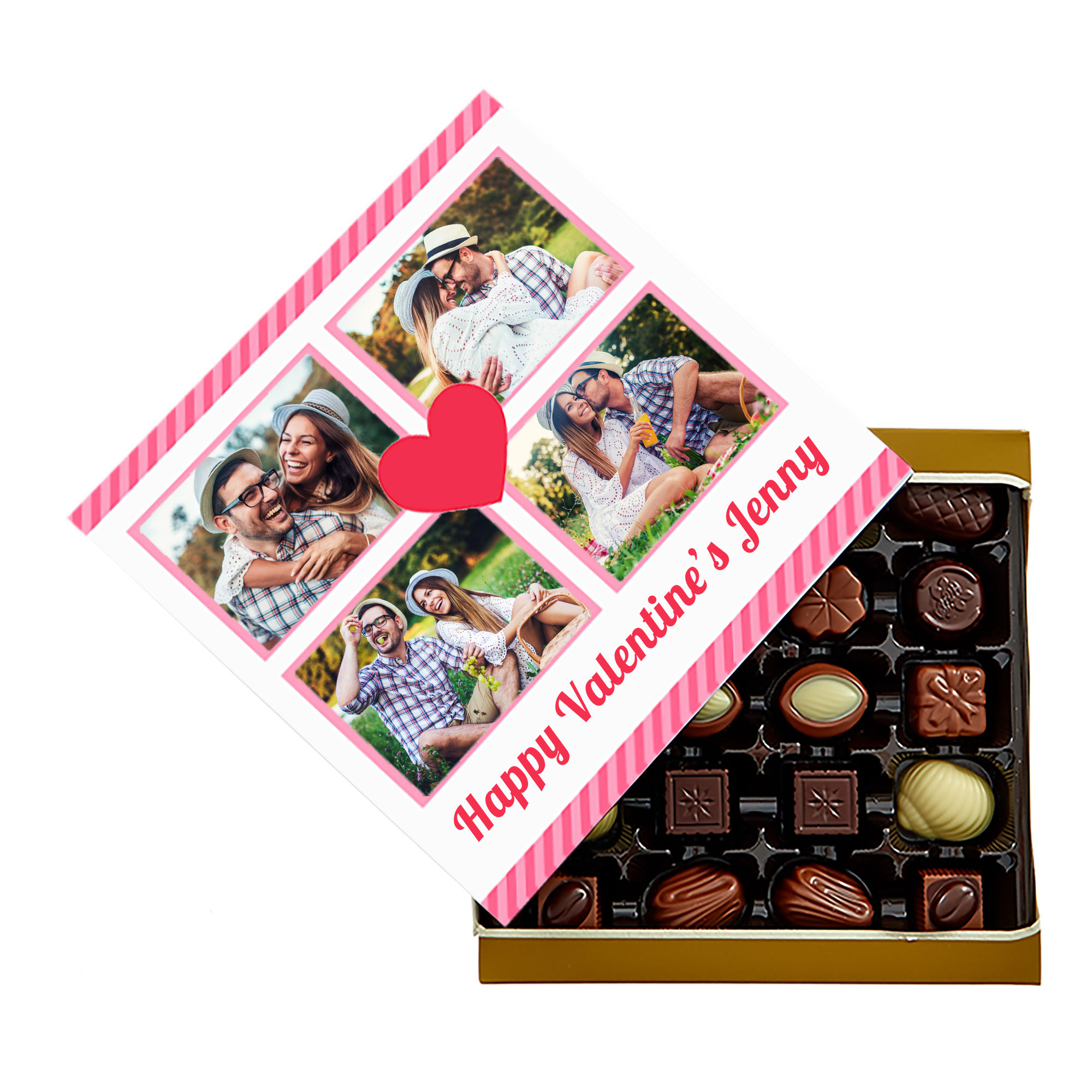 Photo Upload Belgian Chocolates - Heart & Stripes