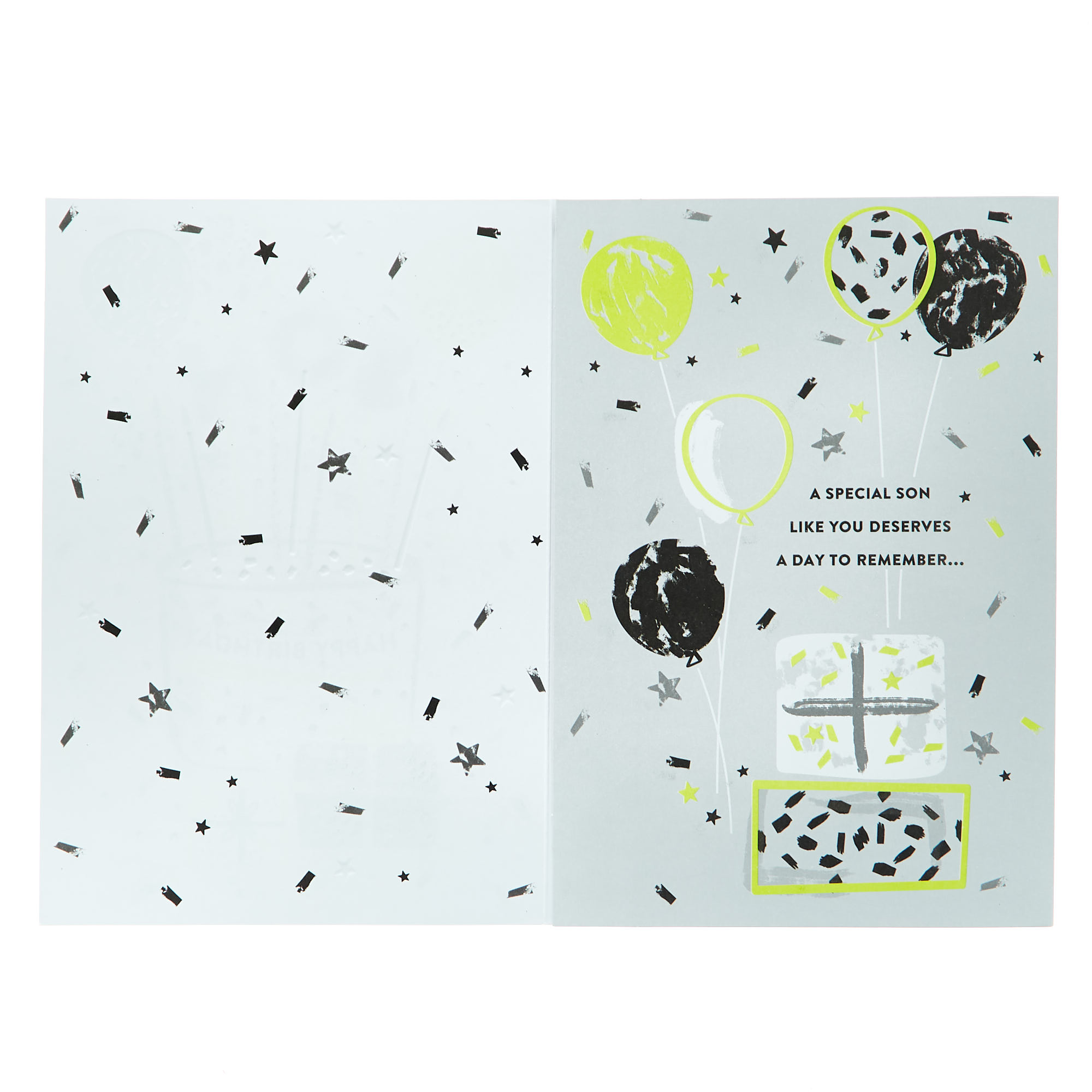 Son Neon Cake & Balloons Birthday Card