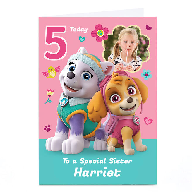 Photo Paw Patrol Birthday Card - Skye & Everest, Editable Age