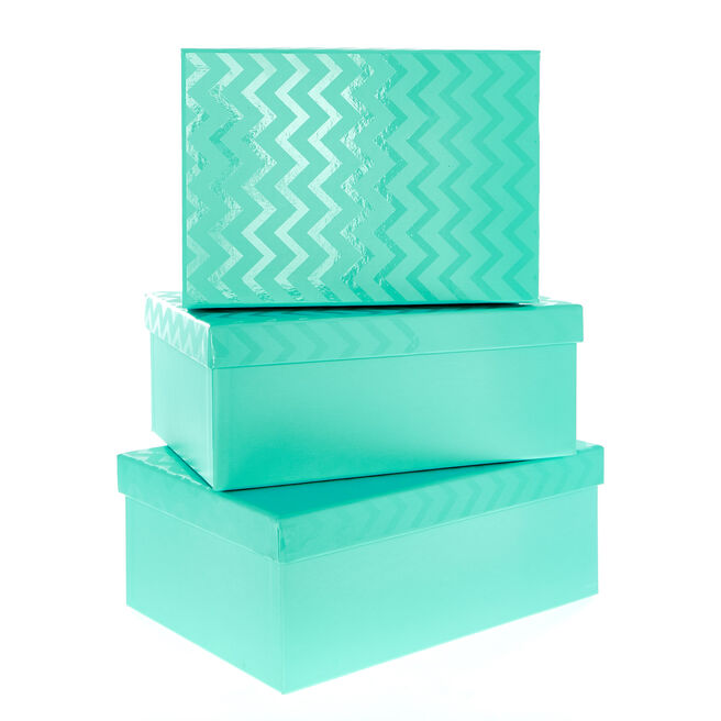 Turquoise Chevron Gift Boxes - Set Of 3