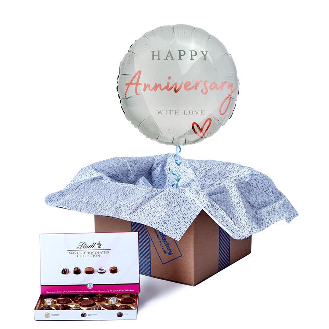 With Love Happy Anniversary Balloon & Lindt Chocolates - FREE GIFT CARD!