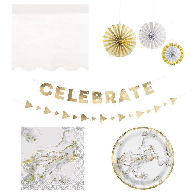 Gold Marble Party Tableware & Decorations - 20 Guests