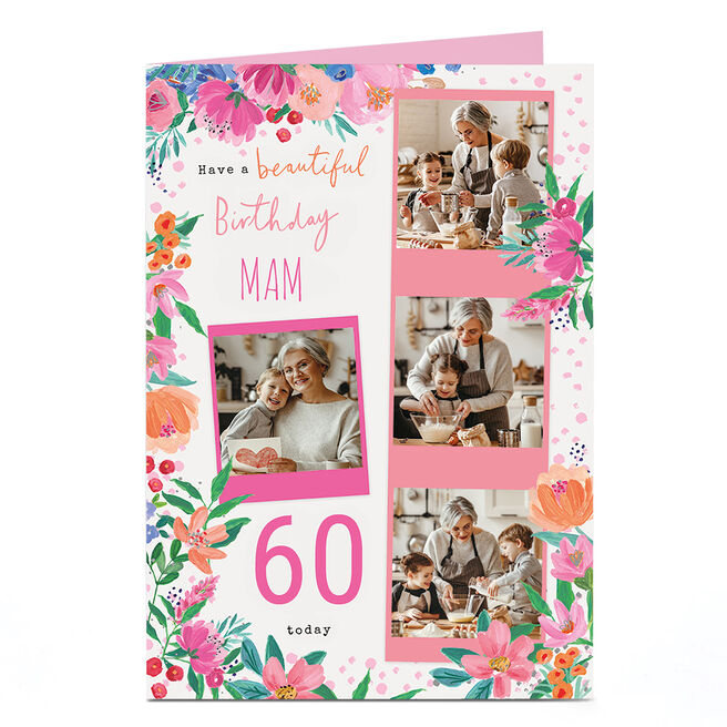 Photo Birthday Card - Beautiful Birthday Flowers, Editable Age