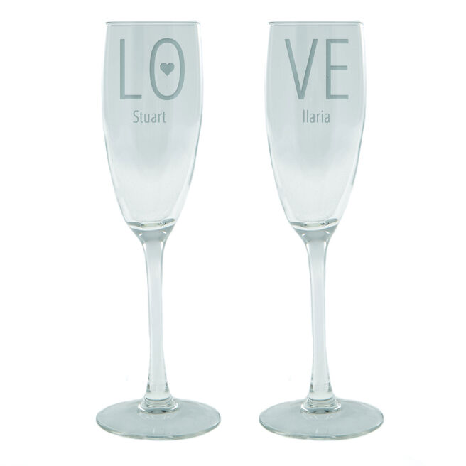 Personalised Engraved 'Love' Champagne Flutes