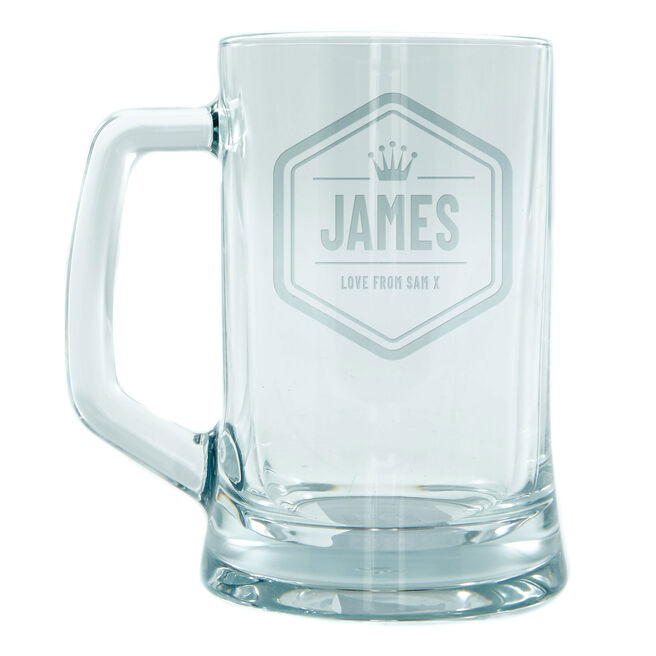 Personalised Engraved Pint Tankard - Crown Shield