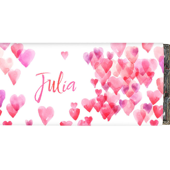 Personalised Chocolate Bar - Watercolour Hearts