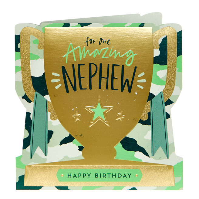 Nephew Golden Trophy Birthday Card