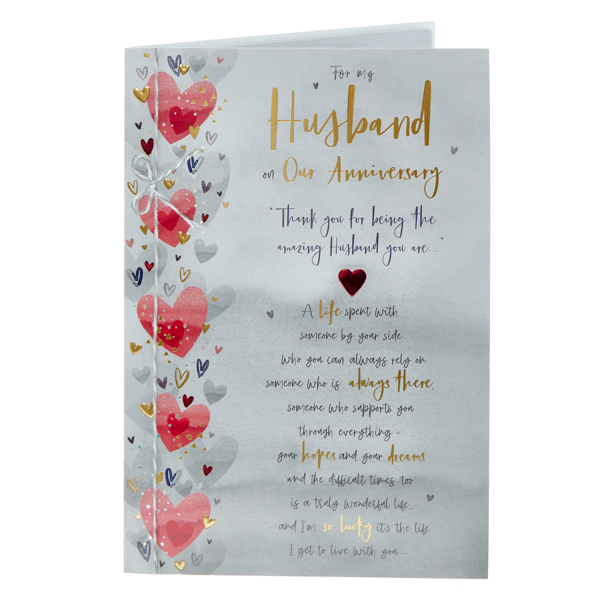 Husband Thank You Watercolour Hearts Wedding Anniversary Card