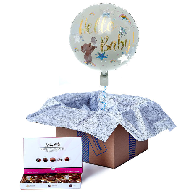 Hello Baby Balloon & Lindt Chocolate Box - FREE GIFT CARD!