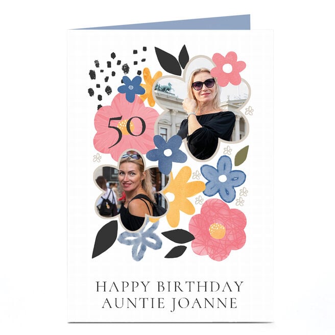 Photo 50th Birthday Card - Floral Flower Frames