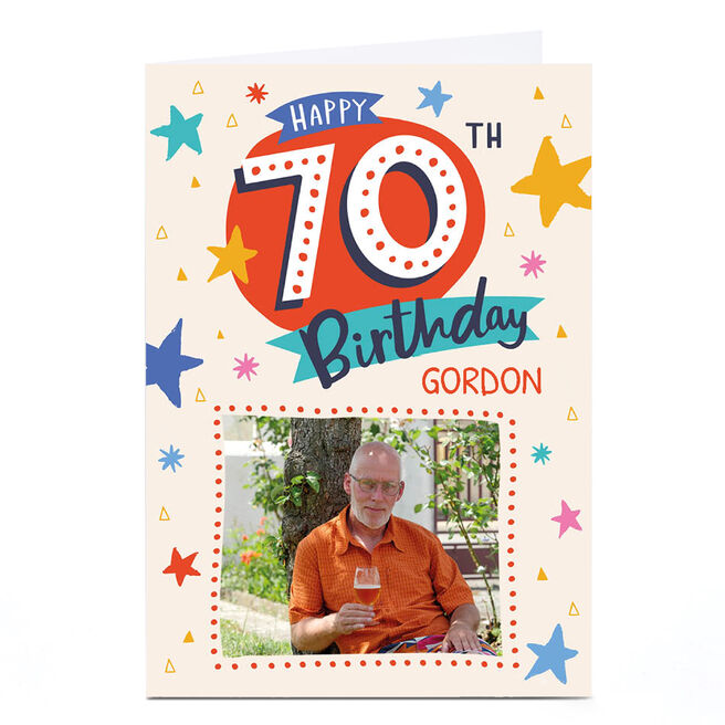 Photo Ebony Newton 70th Birthday Card - Colourful Stars, Any Name