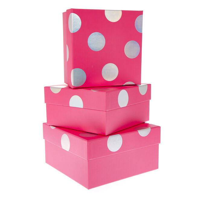 Pink & Silver Polka-Dot Gift Boxes - Set Of 3