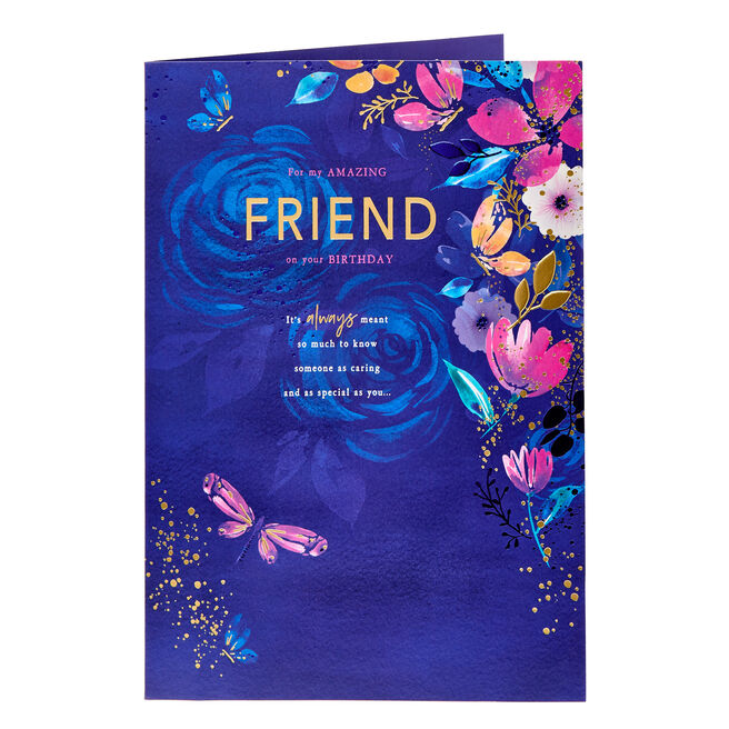 Friend Navy Blossom Birthday Card