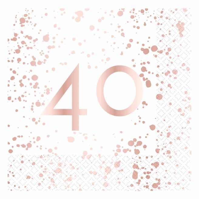 Rose Gold 40th Birthday Paper Napkins - Pack of 16