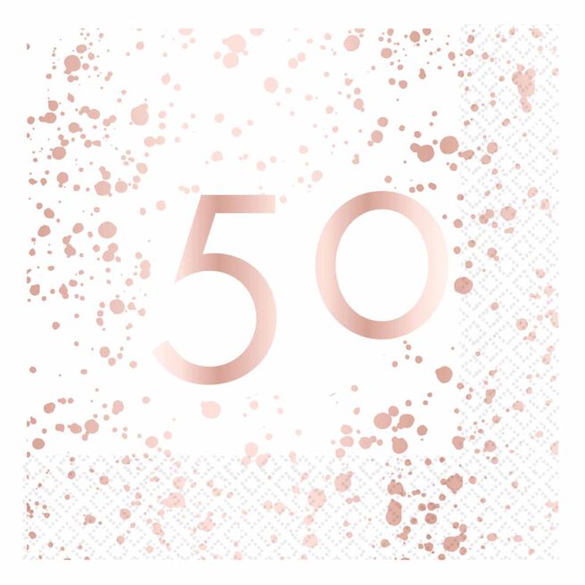 Rose Gold 50th Birthday Paper Napkins - Pack of 16