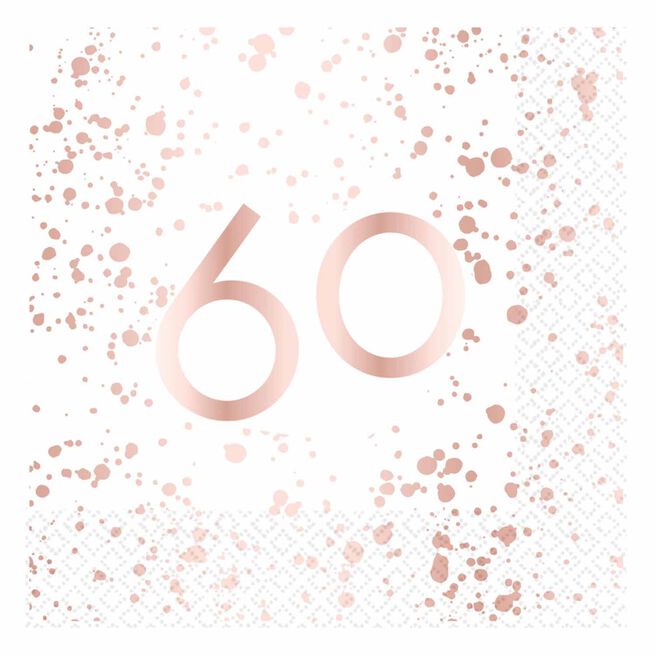 Rose Gold 60th Birthday Paper Napkins - Pack of 16