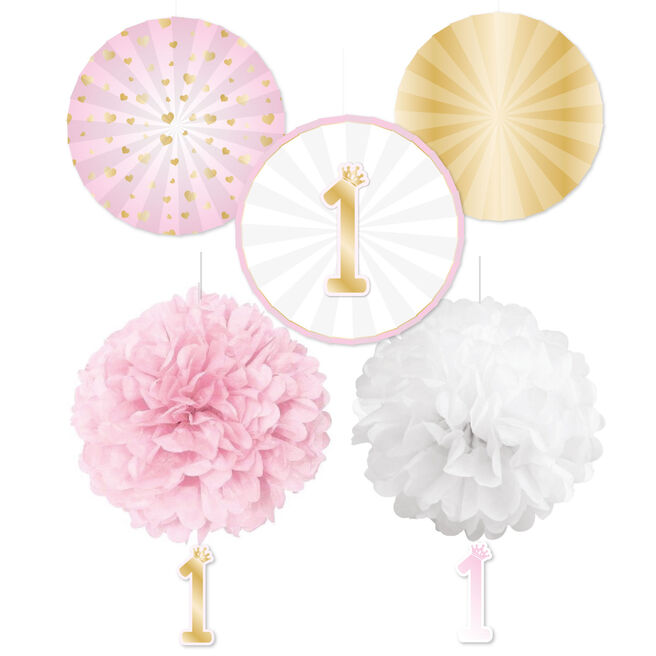 Pink 1st Birthday Decorations - Pack of 5