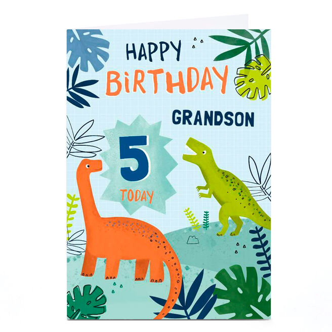 Personalised Birthday Card - Dinosaurs Grandson, Any Age