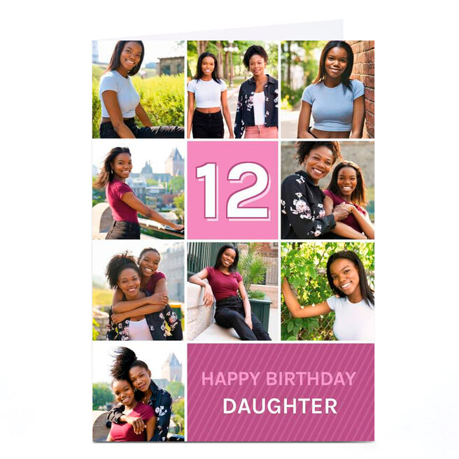 Photo Birthday Card - Purple Squares Daughter, Any Age