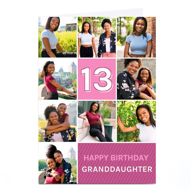 Photo Birthday Card - Purple Squares Granddaughter, Any Age