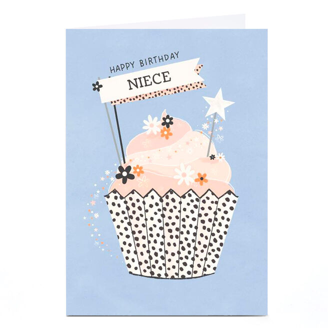 Personalised Birthday Card - Stars and Flowers Cupcake, Niece