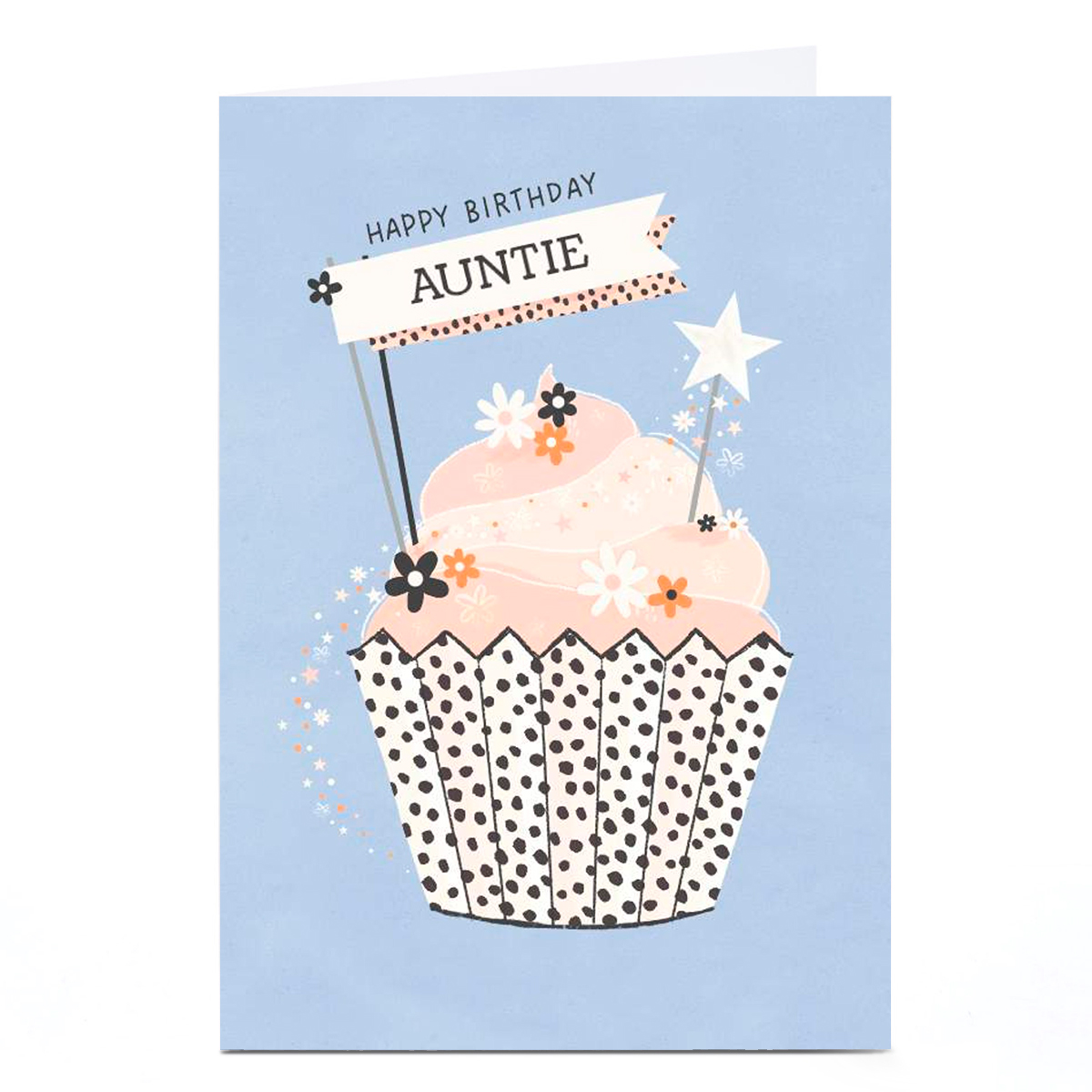 Personalised Birthday Card - Stars and Flowers Cupcake, Auntie