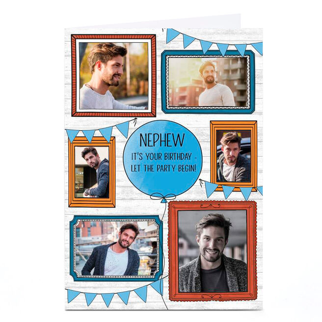 Personalised Birthday Photo Card - Frames & Bunting, Nephew